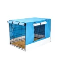 Wire Dog Cage Crate 24 inches with Tray + Cushion Mat + BLUE Cover Combo