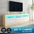 200cm LED TV Cabinet Unit Wood Entertainment Stand Console Table Storage Shelf Drawers High Gloss Front Living Room Furniture