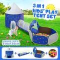 Kids Pop Up Tent Ball Pit Basketball Hoop Dollhouse Indoor Playground Teepee Playhouse Princess Castle Crawl Tunnel Outdoor Playset Blue