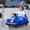 Bumper Car With Remote Control Electric Kids Ride On Toy Race Vehicle Music LED DIY Sticker 360 Degree Spin Twin Motor Blue