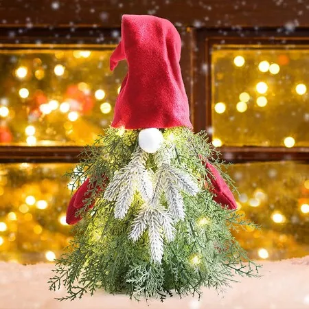 Prelit Christmas Tree Gnome Decoration Lighted Christmas Tree Sitting Gnome Decor Mini Tabletop Ornaments