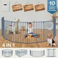 Pet Dog Playpen Safety Gate Kids Activity Centre Puppy Enclosure Pen Stair Barrier Fence Fireplace Guard Outdoor Indoor 10 Panels