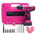 Monika 12V Pink Cordless Drill Screw Bits Sockets for Women Tool for Ladies