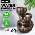 Garden Water Feature Fountain Cascading Outdoor Bowl LED Lights Submersible Pump Indoor Home Balcony Rustic Polyresin 3-Tier 39.5cm