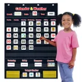 Calendar Pocket Chart Calendar Weather with 142 Spanish Flash Cards Classroom Teaching Home (Black)
