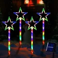 Solar Christmas Pathway Lights, Set of 4 Star Solar Powered Christmas Decorations Outdoor, Waterproof Christmas Garden Stake Lights for Patio, Yard, Garden, Lawn Christmas Holiday Decor