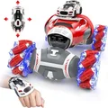 New Scale Remote Control Car 1:12 Gesture Stunt Car Double Side 360°Rotating Wrist Racing Crawler 4WD Transform Off Road Vehicle (Red)