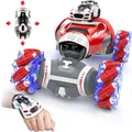 New Scale Remote Control Car 1:12 Gesture Stunt Car Double Side 360°Rotating Wrist Racing Crawler 4WD Transform Off Road Vehicle (Red)
