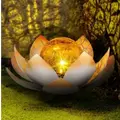 Solar Light Outdoor Metal Glass Decorative Waterproof Garden Light LED Lotus Flower Table Lamp (Orange)