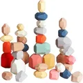 36 PCs Wooden Sorting Stacking Rocks Balancing Stones ,Educational Preschool Learning Montessori Toys, Building Blocks Game for Kids Age3+ Years Boy and Girl Birthday Gifts