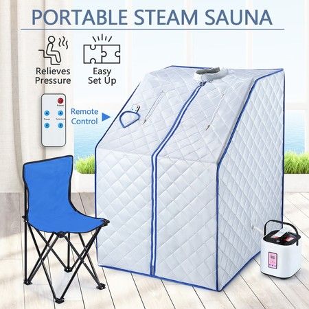 Portable Steam Sauna Full Body Spa Kit 1000W Steamer W/Foldable Chair + Remote Control
