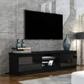 160cm TV Stand Cabinet 2 Doors Wood Entertainment Unit Storage Shelf - Black