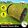 Electric Fence Poly Wire Tape Portable Temporary Fencing Polywire 400 Meters 2.3mm 9 Stainless Steel Strands Cattle Sheep Goats Horses Yellow and Black