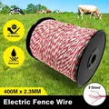 Electric Fence Poly Wire Portable Temporary Fencing Polywire 400 Meters 2.3mm 9 Stainless Steel Strands Cattle Sheep Goats Horses Red and White