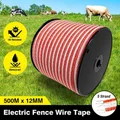 Electric Fence Poly Wire Tape 500 Meters 12mm Portable Temporary Fencing Polywire 5 Stainless Steel Strands Cattle Sheep Goats Horses