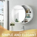 Bathroom Medicine Cabinet Mirror Vanity Round Wall Mirrored Cupboard with Storage Sliding Door White 60cm Diameter