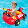 Toddler Inflatable Fire Boat Swimming Pool Beach Float Toys with Built-in Squirt Water Gun for Kids Boys Girls Summer Gift