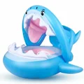 Baby Float Swimming Pool Toddler Floaties with Inflatable Canopy Shark Infant Pool Float for Kids Aged 6-36 Months(Blue)