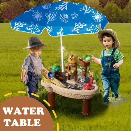 Water Pool Table Toy Sand Boat Beach Game Play Activity Centre for Kids Bubble Playset with Umbrella