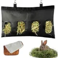 Rabbit hay Feeding Bag 4-Hole Design Guinea Pig hay Feeding Bag (Black)