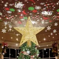 Christmas Tree Topper Lighted with 6 Projection Modes,Christmas Star Tree Topper Built-in LED Rotating Lights,Gold 4D Glitter Projector for Xmas Party Holiday Indoor Decorations (Gold five-pointed star )