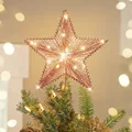Christmas Star Tree Topper, Glitter 3D Star Tree Top with LED Lights for Christmas Tree Decoration and Holiday Seasonal Decor - Rose Gold