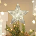 Christmas Star Tree Topper, Silver Glitter 3D Star Tree Top with LED Lights for Christmas Tree Decoration and Holiday Seasonal Decor - Silver