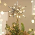 Christmas Tree Topper, Lighted Up Tree Topper 3D Geometric Star Glitter Tree Topper Battery Powered Brilliant Christmas Tree Top, Seasonal Lighting Christmas Tree Decoration, Silver