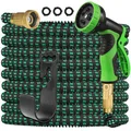 75ft Expandable Garden Hose with 10 Functions Nozzle and 3-Layers Latex Water Hose Leakproof Retractable Garden hose with Solid Fittings (Green)