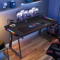 Cool Gaming Table Spacious Racing Desk W/Music Sensitive Led Light-Carbon Steel Anti Rust Wear