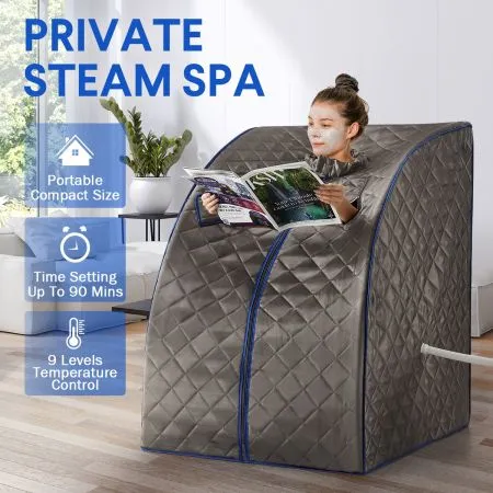 9 Level Temperature Portable Home Steam Sauna Spa Set W/ 3L Steam Pot, Remote Controller, Chair