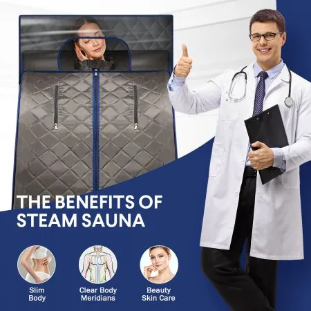 Portable Home Steam Sauna Spa Set W/3L Uv Automized Sterilization Steam Pot, 9 Temp Control+Chair