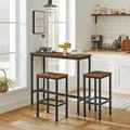 Dining Bar Table 3-Piece Set and 2 Chairs High Stool Wooden Kitchen Room Counter Pub Modern Home Metal Frame Vintage Brown