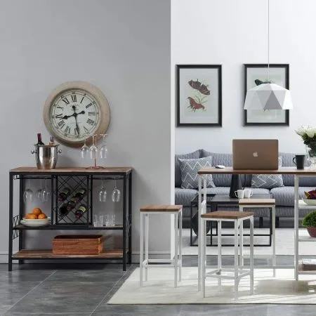 Industrial Wine Rack Table with Glass Holder Brown