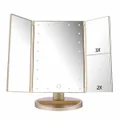 Tri-Fold Lighted Vanity Mirror with 22 LED Lights Touch Screen 3X/2X/1X Magnification Make Up Mirror-Gold