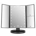 Tri-Fold Lighted Vanity Mirror with 22 LED Lights Touch Screen 3X/2X/1X Magnification Make Up Mirror-Black
