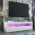 TV Stand Cabinet 155cm Wood Entertainment Unit LED Gloss Storage Shelf - White