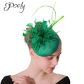Poly Side Disc Fascinators Hats Feather Flower Pillbox Hat Cocktail Tea Party Headwear SeaGreeen