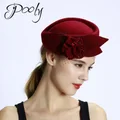 Poly Beret French Hat Wool Beret with Veil for Wedding Party Tweed Cap Fascinator Burgundy