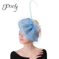 Poly Fascinator Floral with Veil Occasion Hat Cocktail Tea Party Headwear Sky Blue