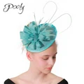 Poly Fascinator Floral Feather Occasion Hat Cocktail Tea Party Headwear Cadet Blue