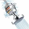 Shower Head and 15 Stage Shower Filter Combo, 5 Spray Settings Filtered Showerhead with Water Softener Filter Cartridge
