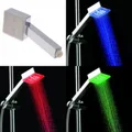 LUD Square LED Shower Head Sprinkler Temperature Sensor 3 Color