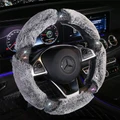 Furry Wool Bling Diamond Rhinestone Steering Wheel Cover DARK Gray-Universal Fit 14.5-15 inch (37-38 cm)