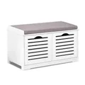 Fabric Shoe Bench with Drawers - White and Grey