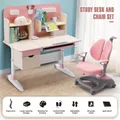 Children Kids Study Desk and Chair Set Height Adjustable Bookshelves Drawers Magnetic Backboard Pink