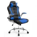 Pu Leather High Back Racing Gaming Office Chair W/ Flexible Armset Comfortable Seat-Black&Blue