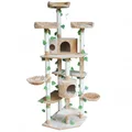 XL 2.1M Multi-Layer Cat Sratching Post Climb Tree Gym Pole W/2 Condos 5 Beds For Multi Cats-Beige
