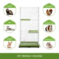 L Wheeled Sturdy Wired 3 Tiers Cat Cage Pet Crate W/Easy Clean Trays