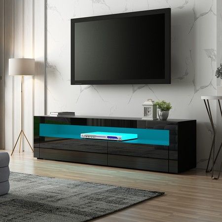 2 Doors TV Stand Shelf Home Entertainment Unit Television Cabinet RGB light